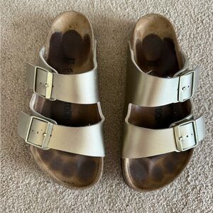 Birkenstock Metallic Gold Double-Strap Slide Sandals